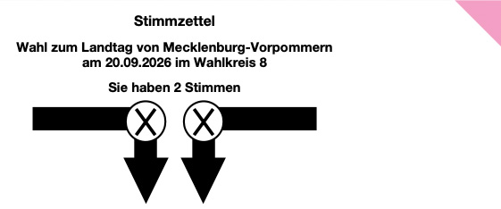 Auszug aus einem Stimmzettel zur Landtagswahl. Die rechte obere Ecke ist rosa markiert. 