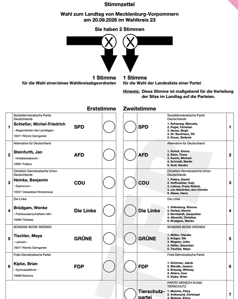 Auszug aus einem Stimmzettel zur Landtagswahl.