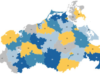 Eine Karte von MV mit allen 36 Wahlkreisen für die Landtagswahl 2026