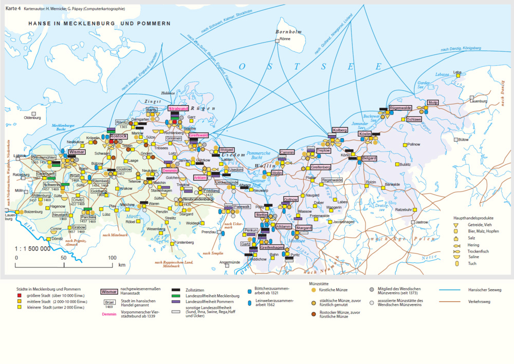 Eine Karte vom Gebiet, auf dem sich heute MV befindet. Sie zeigt an, wie sich die Hanse in der Region verteilte.